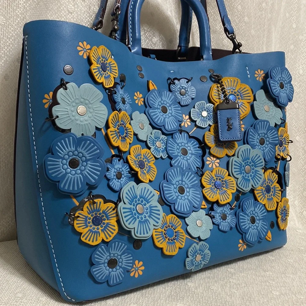 *SOLD*Coach Rogue Leather Tote With Linked Tea Rose In In River/black Copper - Picture 4 of 17